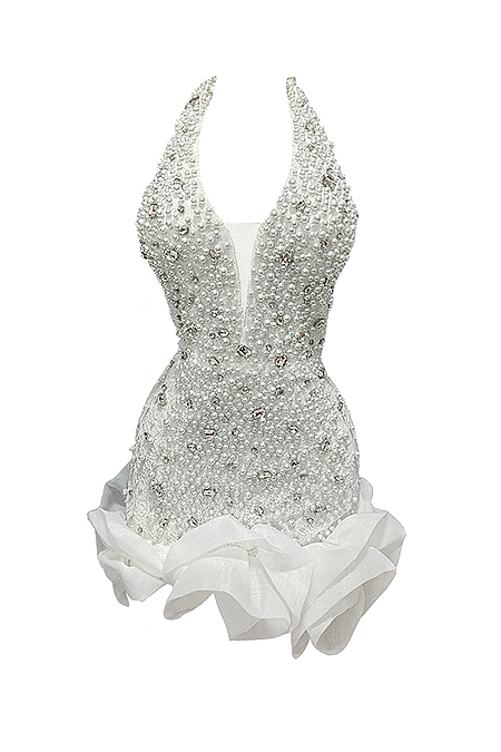 Beaded Halter Mini Dress