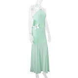Halter Mesh Patchwork Long Dress