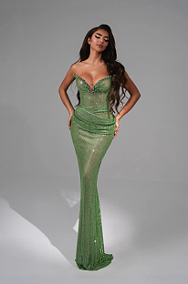 Beaded Strapless Evening Dress