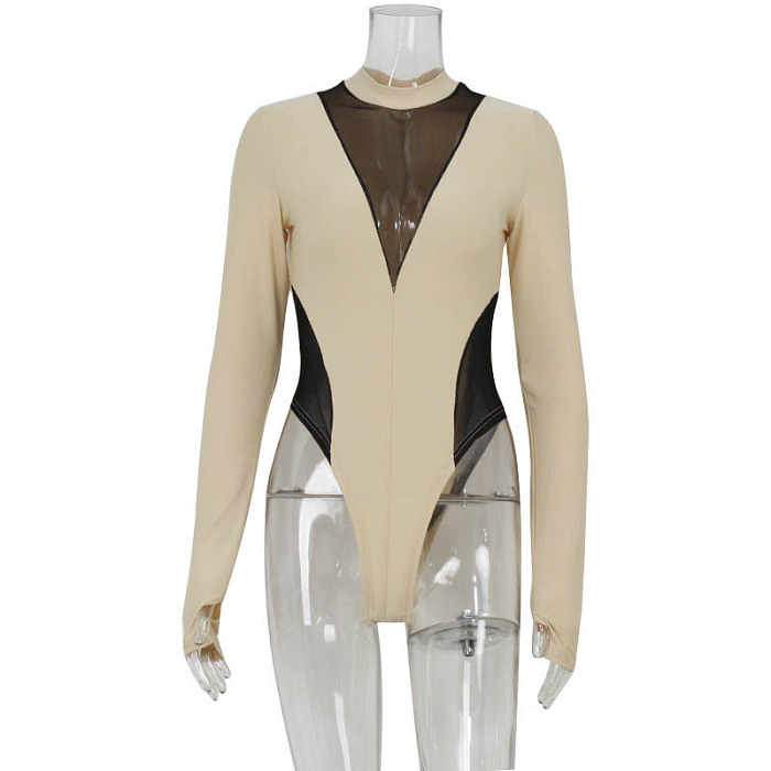 Mesh Patchwork Long-sleeved Corset