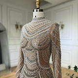 Mock Neck Beaded Evening Long Dress
