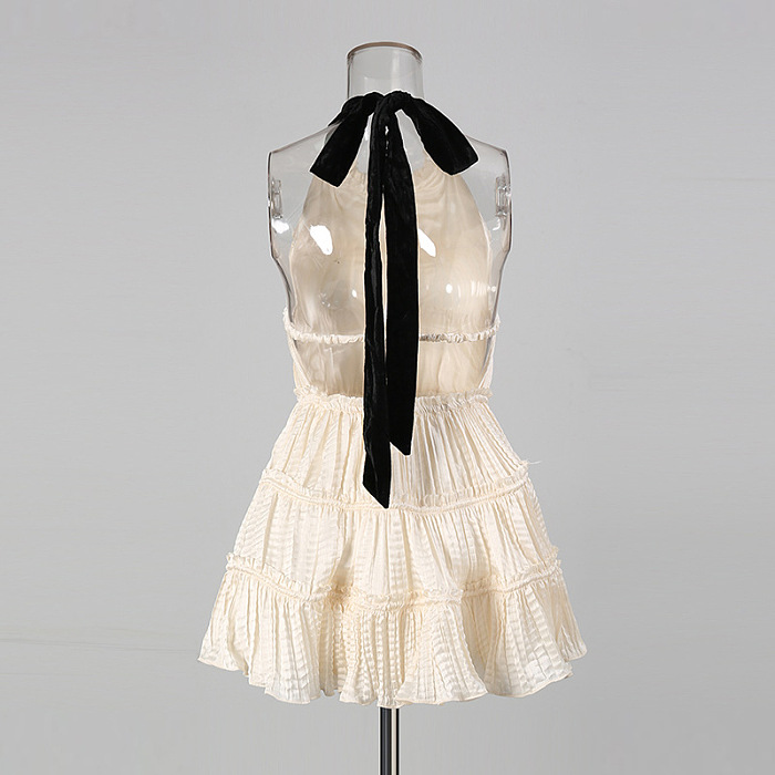 Neck-tie Ruffles Mini Dress