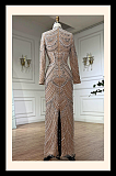 Mock Neck Beaded Evening Long Dress