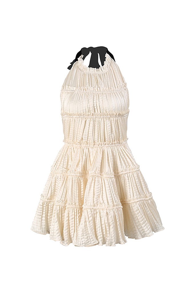 Neck-tie Ruffles Mini Dress