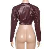 Pu Material Crop Jacket Top