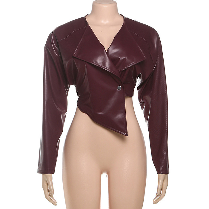 Pu Material Crop Jacket Top