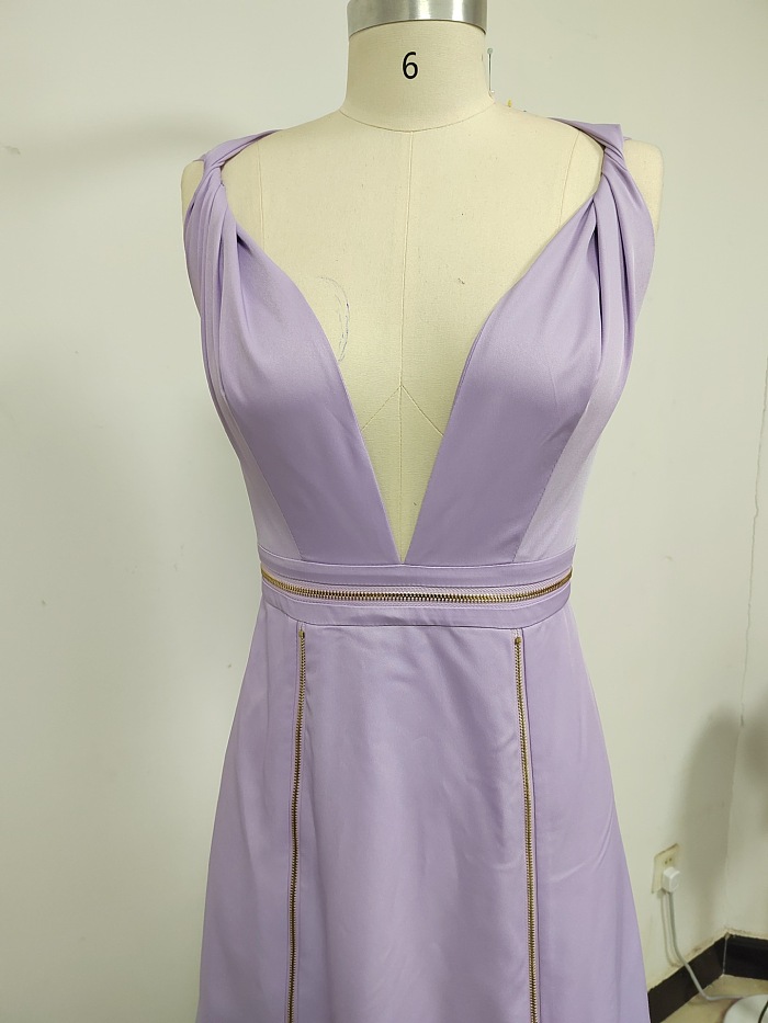 Plunging Neck Zipped Dress