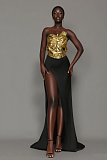 Split Gown in Gold & Black