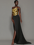Split Gown in Gold & Black