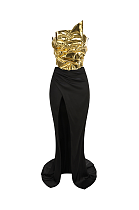 Split Gown in Gold & Black