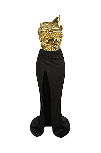 Split Gown in Gold & Black