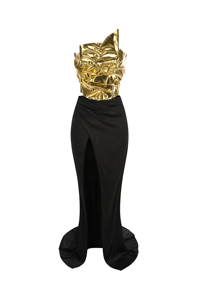 Split Gown in Gold & Black