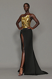 Split Gown in Gold & Black