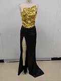 Split Gown in Gold & Black