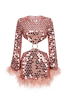 Sequins Feather Hem Mini Evening Dress