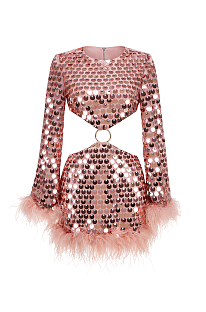 Sequins Feather Hem Mini Evening Dress