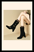 Mid-calf Boots with Button and Buckle Strap