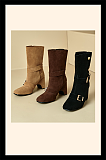 Mid-calf Boots with Button and Buckle Strap