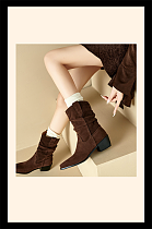Slouch Mid-calf Boots with Pointed Toes and Block Heel.