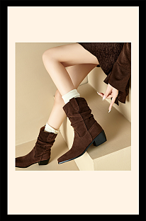 Slouch Mid-calf Boots with Pointed Toes and Block Heel.
