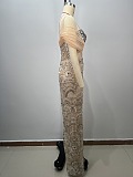 Strapless Mesh Sequins Gown