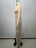 Strapless Mesh Sequins Gown
