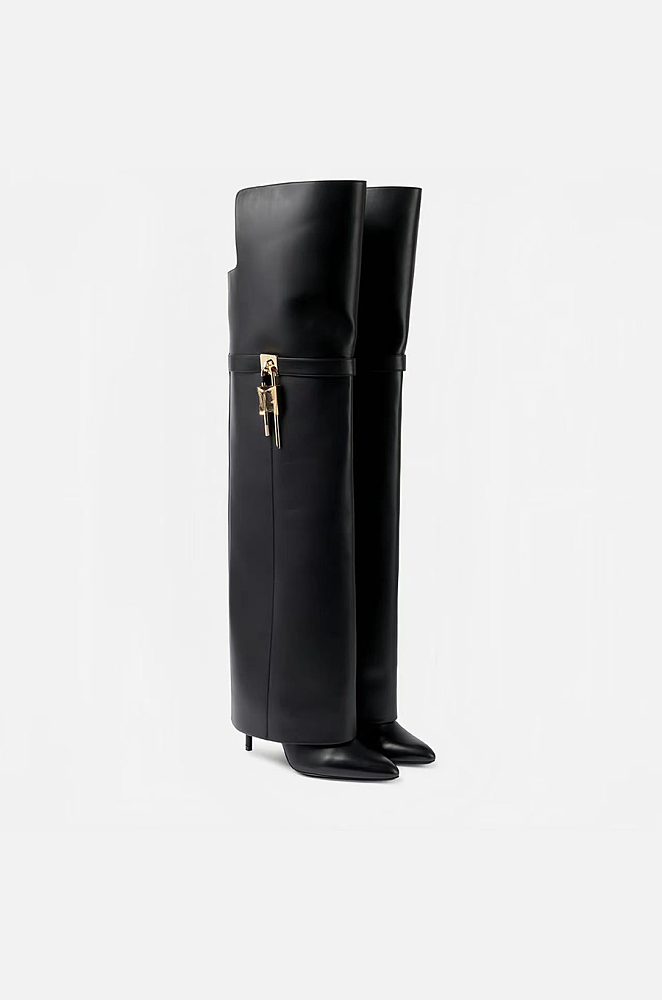 Calfskin Buckle High Boots
