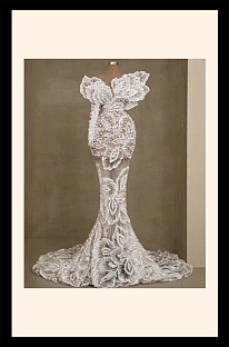 Embroidered Evening Gown in Off-white