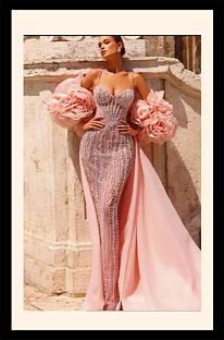 Sequins Evening Gown in Flowers Sleeve