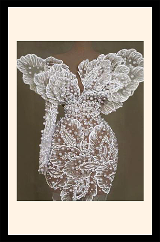 Embroidered Evening Gown in Off-white