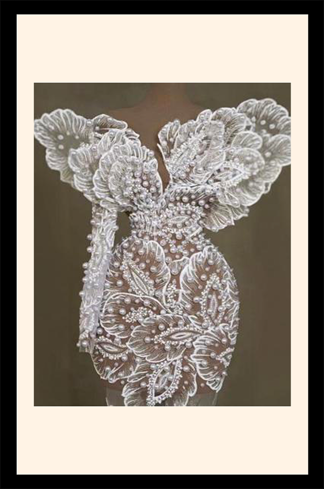 Embroidered Evening Gown in Off-white