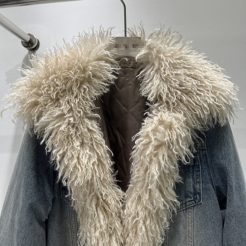 Fur Denim Jacket in Embroidered Details