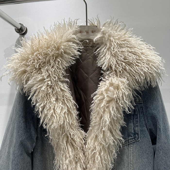 Fur Denim Jacket in Embroidered Details