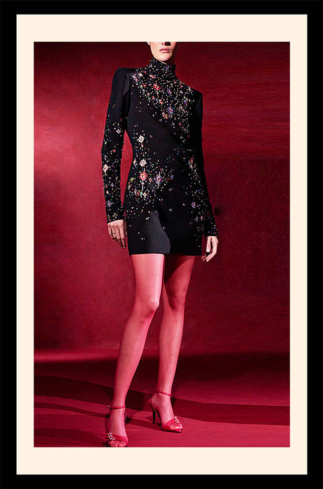 Beaded Mock Neck Party Dress