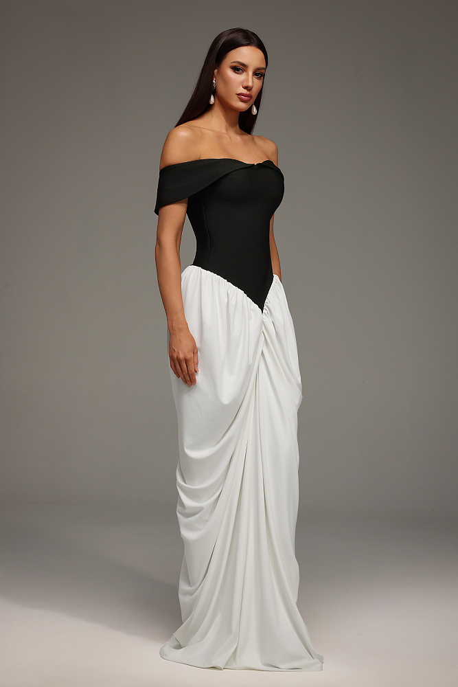 Leha Sleeveless Off The Shoulder Wrinkles Bandage Maxi Dress