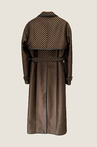 Wide Lapel Trench Coat With Gold Buckle Waist Belt - Brown