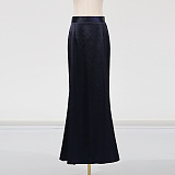 Co-Ord Set with Tweed Embellished Top and Satin Maxi Skirt - Navy