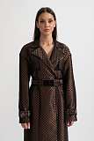 Wide Lapel Trench Coat With Gold Buckle Waist Belt - Brown