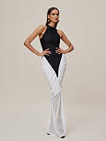 Halter Maxi Dress with Contrasting Ruched Paneling - Black/White