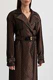 Wide Lapel Trench Coat With Gold Buckle Waist Belt - Brown