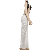 Bent Bodycon Mesh Ruch Split Maxi Dress