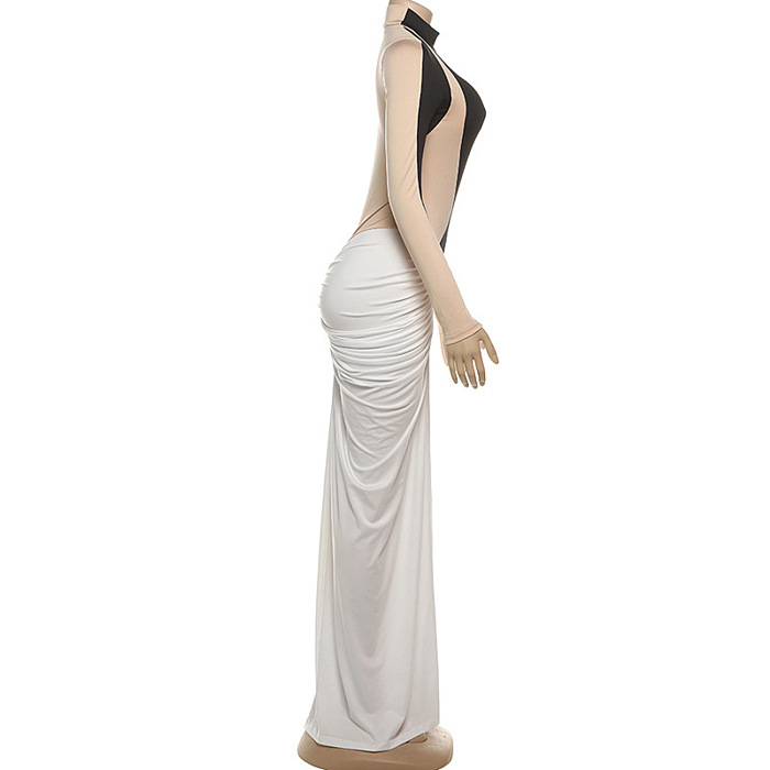 Bent Bodycon Mesh Ruch Split Maxi Dress