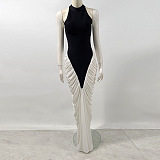 Halter Maxi Dress with Contrasting Ruched Paneling - Black/White