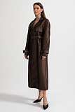 Wide Lapel Trench Coat With Gold Buckle Waist Belt - Brown