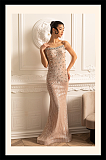 Sophisticated Evening Gown With Shimmering Sequin Embellishments - Beige