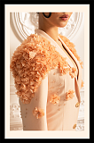Long Overcoat With 3D Contrasting Floral Shoulder And Back Accents - Peach