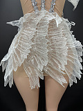 Ethereal Mini Dress With Sheer Wings Texture And Crystal Embellishments - White