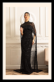 Glamourous Beaded Gown With Detachable Veil - Black