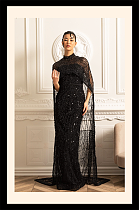 Glamourous Beaded Gown With Detachable Veil - Black