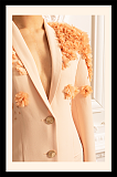 Long Overcoat With 3D Contrasting Floral Shoulder And Back Accents - Peach